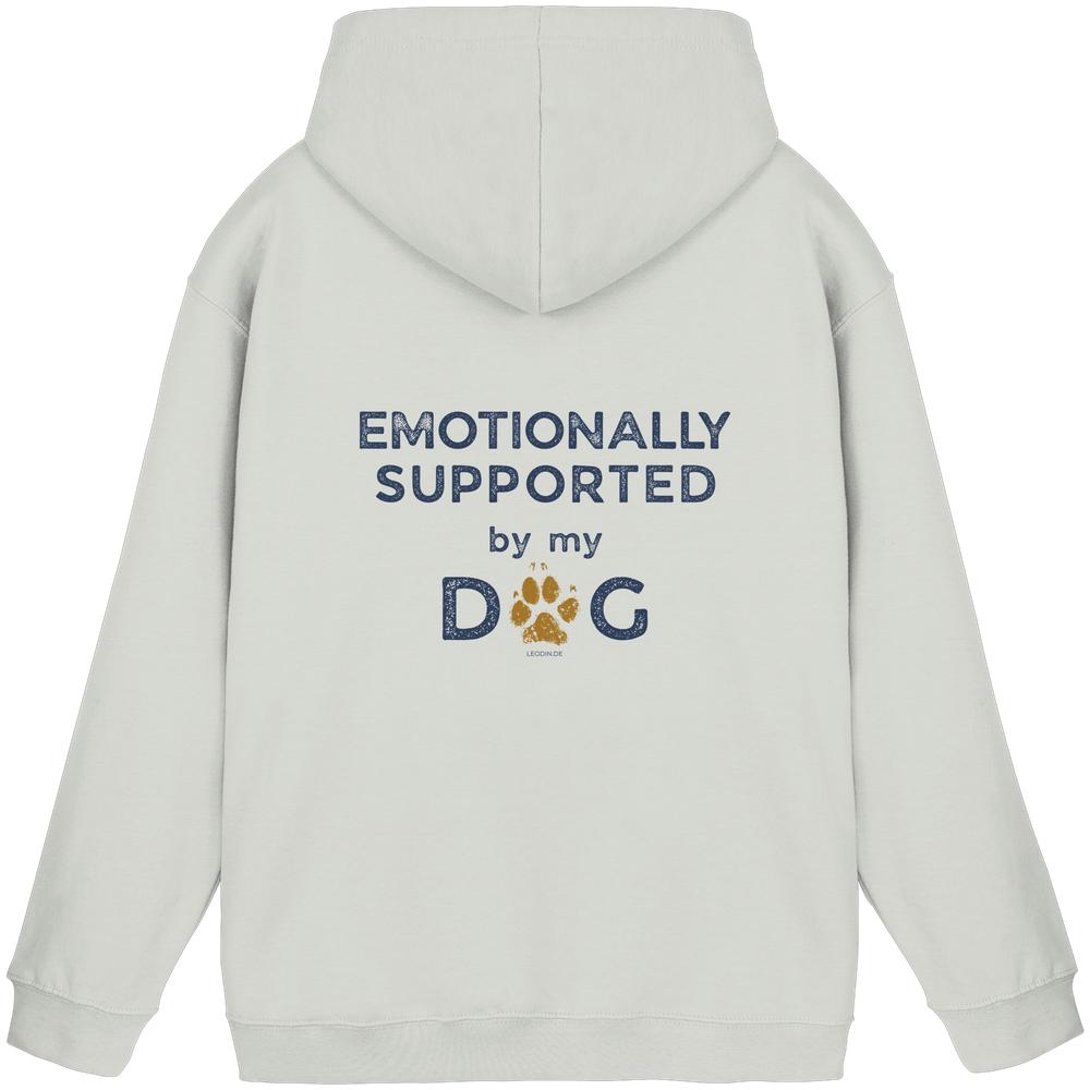 Ash Heather Hunde Hoodie mit Emotionally Supported by My Dog Print hinten