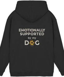 Schwarzer Hunde Hoodie mit Emotionally Supported by My Dog Rückenprint