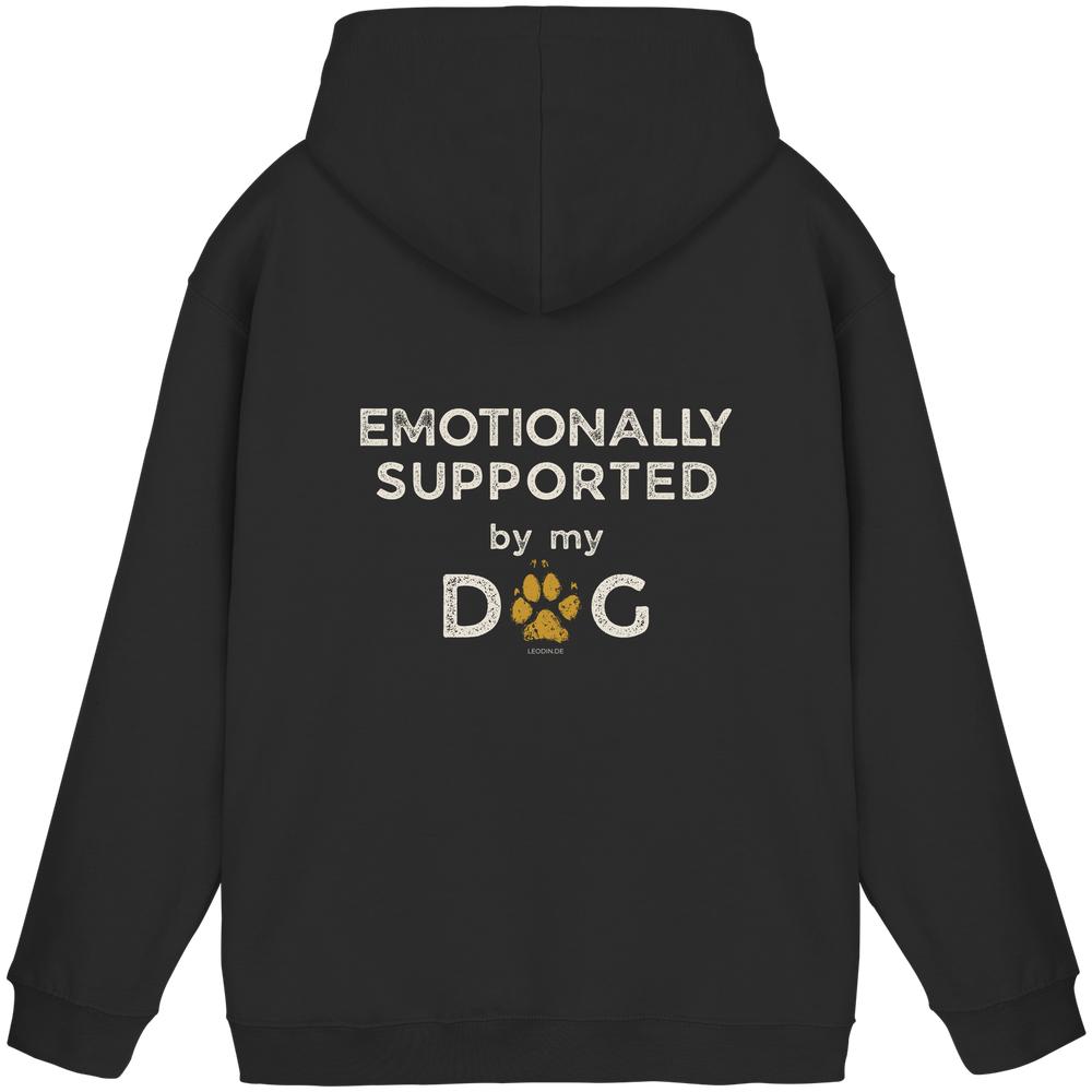 Schwarzer Hunde Hoodie mit Emotionally Supported by My Dog Rückenprint