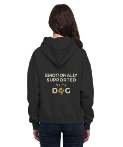 Schwarzer Hunde Hoodie an Frau mit Emotionally Supported Rückenprint
