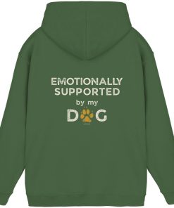 Earthy Green Hunde Hoodie mit Emotionally Supported Rückenprint