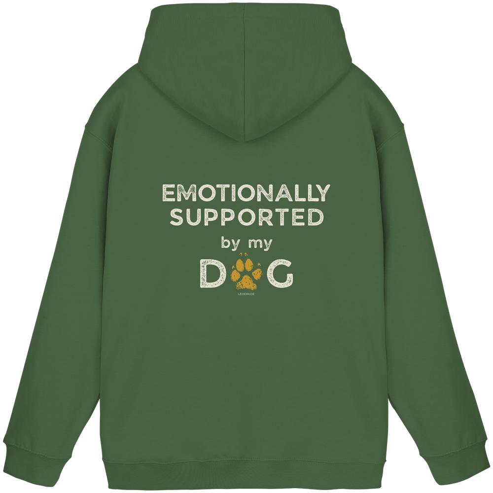 Earthy Green Hunde Hoodie mit Emotionally Supported Rückenprint