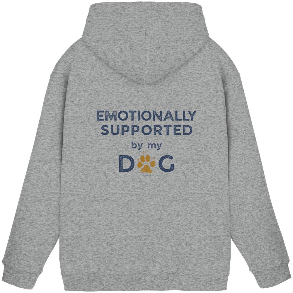 Heather Grey Hoodie mit Emotionally Supported by My Dog Rückenprint