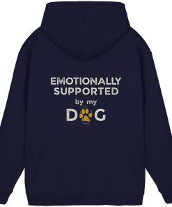 Oxford Navy Hoodie mit Emotionally Supported by My Dog Print hinten