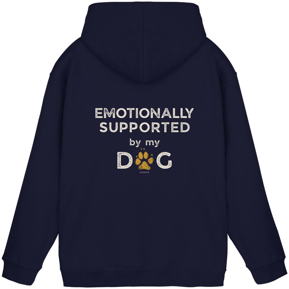 Oxford Navy Hoodie mit Emotionally Supported by My Dog Print hinten
