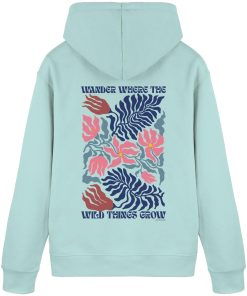 Mintfarbener Nature Hoodie mit großem floralem Rückenprint