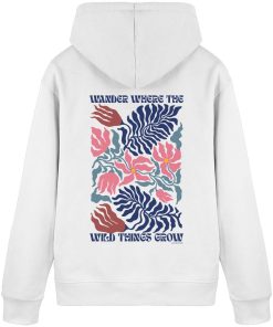 Weißer Nature Hoodie mit großem floralem Rückenprint und Schriftzug