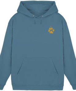 Blaugrauer Hunde Hoodie mit kleinem Pfotenprint vorne