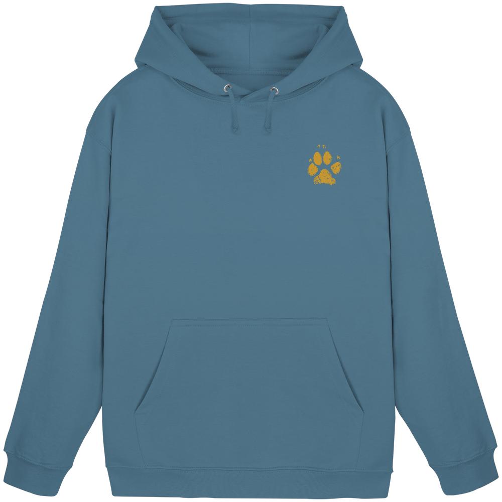 Blaugrauer Hunde Hoodie mit kleinem Pfotenprint vorne