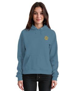 Graublauer Unisex Hunde Hoodie an Frau mit Pfotenprint vorne