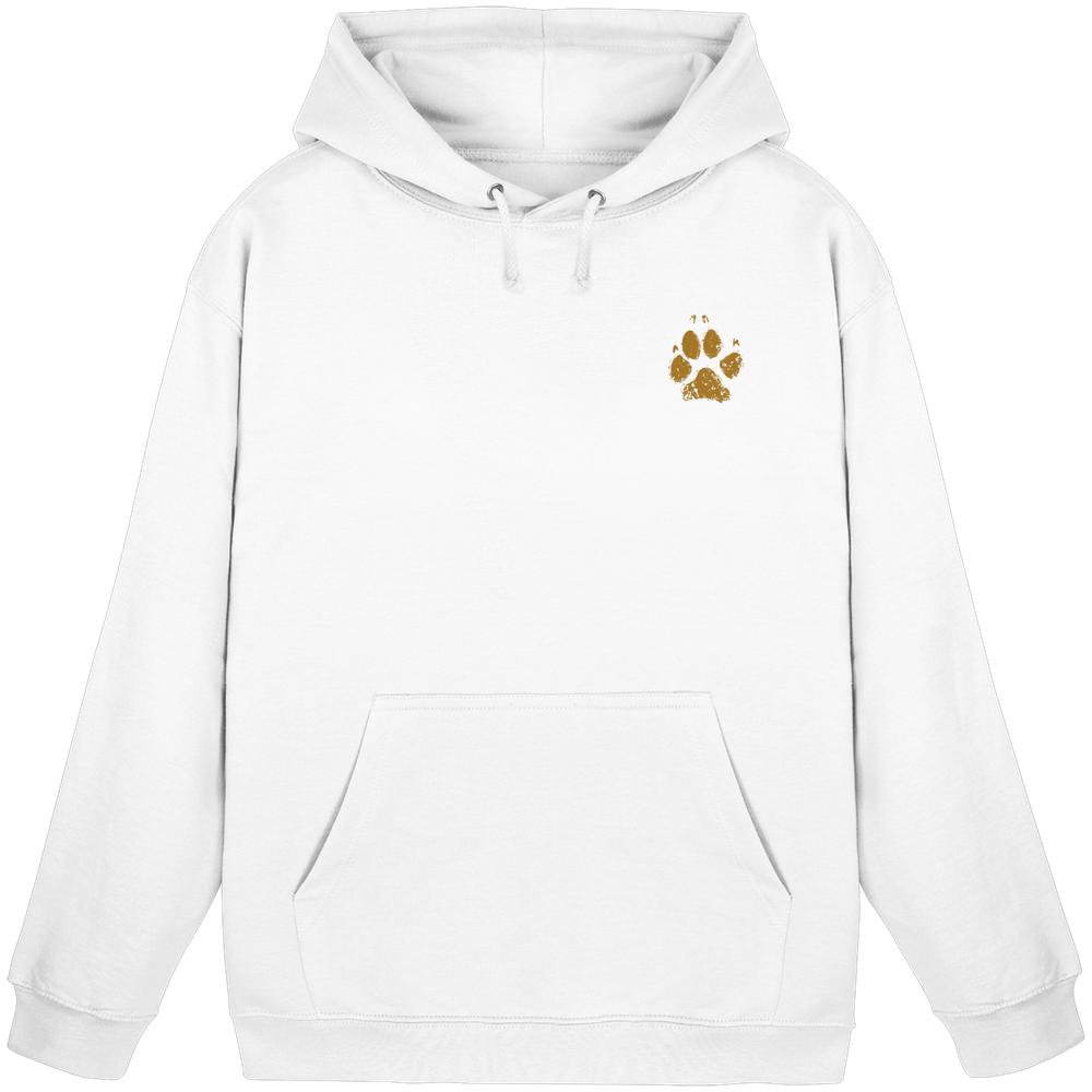 Weißer Hunde Hoodie Unisex mit kleinem Pfotenprint vorne