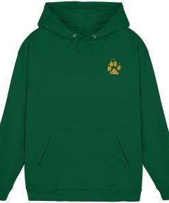 Dunkelgrüner Hunde Hoodie mit Pfotenmotiv auf der Brust