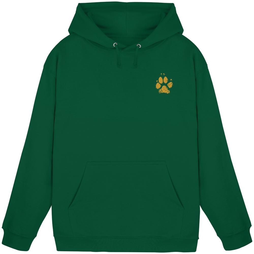 Dunkelgrüner Hunde Hoodie mit Pfotenmotiv auf der Brust