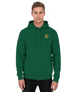 Grüner Unisex Hunde Hoodie an Mann mit Pfotenprint vorne