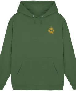 Earthy Green Hunde Hoodie mit kleinem Pfotenprint vorne