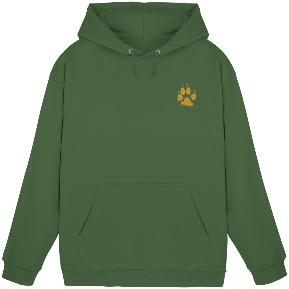 Earthy Green Hunde Hoodie mit kleinem Pfotenprint vorne