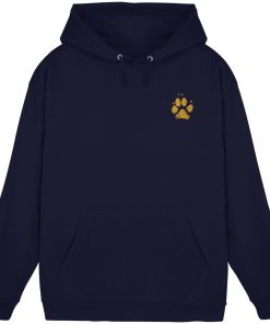 Dunkelblauer Hunde Hoodie mit ockerfarbener Pfote vorne