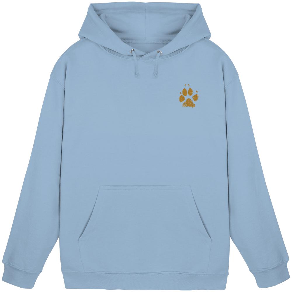 Hellblauer Hunde Hoodie Unisex mit Pfotenprint auf der Brust