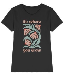 Schwarzes Damen Shirt mit Go where you grow Blumenmotiv
