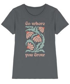 Dunkelgraues Damen Shirt mit Go where you grow Print