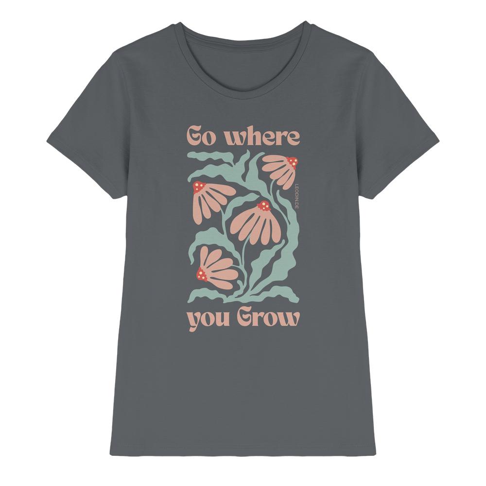 Dunkelgraues Damen Shirt mit Go where you grow Print