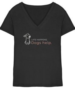 Schwarzes Hunde V-Neck Shirt mit Life Happens Dogs Help Print