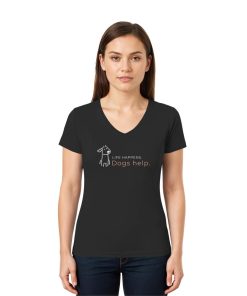 Schwarzes Hunde V-Neck Shirt für Damen als Tragebild
