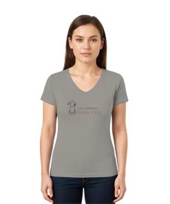 Hellgraues Hunde V-Neck Shirt mit Spruch als Damen Tragebild