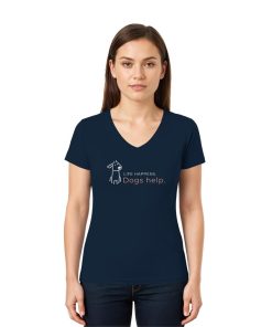 Navy Hunde V-Neck Shirt für Damen als Tragebild