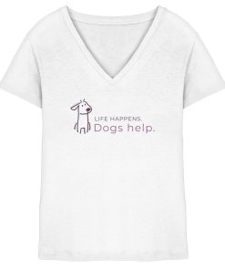 Weißes Hundeshirt mit Life Happens Dogs Help Spruch und Hundeskizze