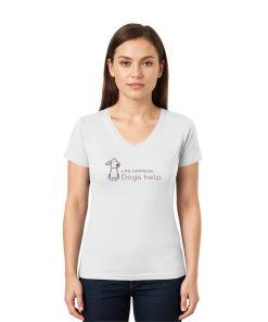 Weißes Hunde V-Neck Shirt mit Spruch als Damen Tragebild