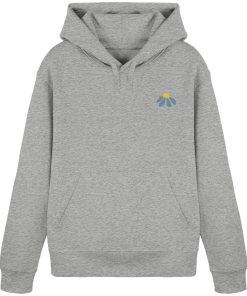 Grauer Unisex Hoodie mit kleinem Blumenmotiv auf der Vorderseite