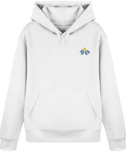 Weißer Unisex Hoodie mit kleinem Blumenprint auf der Vorderseite