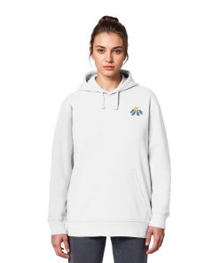 Frau trägt weißen Where the Wild Things Grow Hoodie von vorn