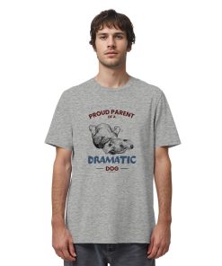 Grau meliertes Dramatic Dog Hunde Shirt als Herren Tragebild