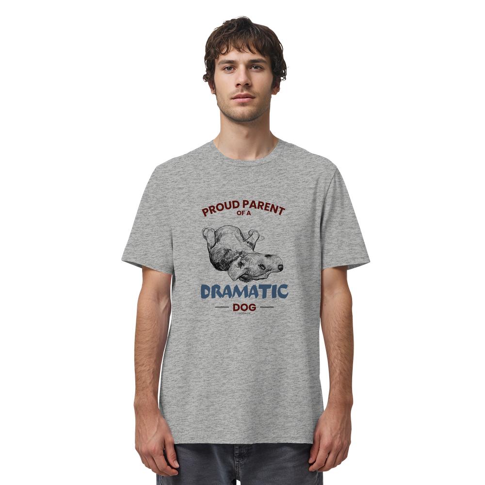 Grau meliertes Dramatic Dog Hunde Shirt als Herren Tragebild