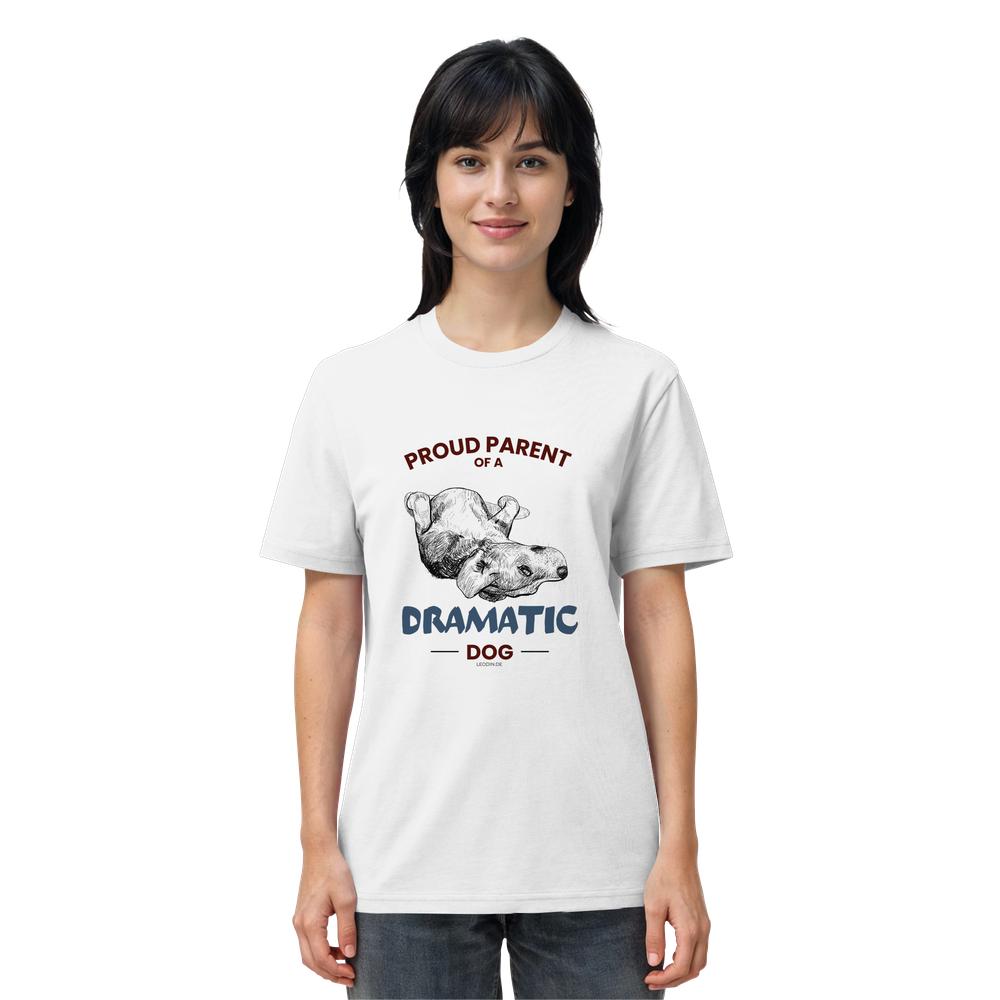Weißes Dramatic Dog Unisex Shirt als Damen Tragebild