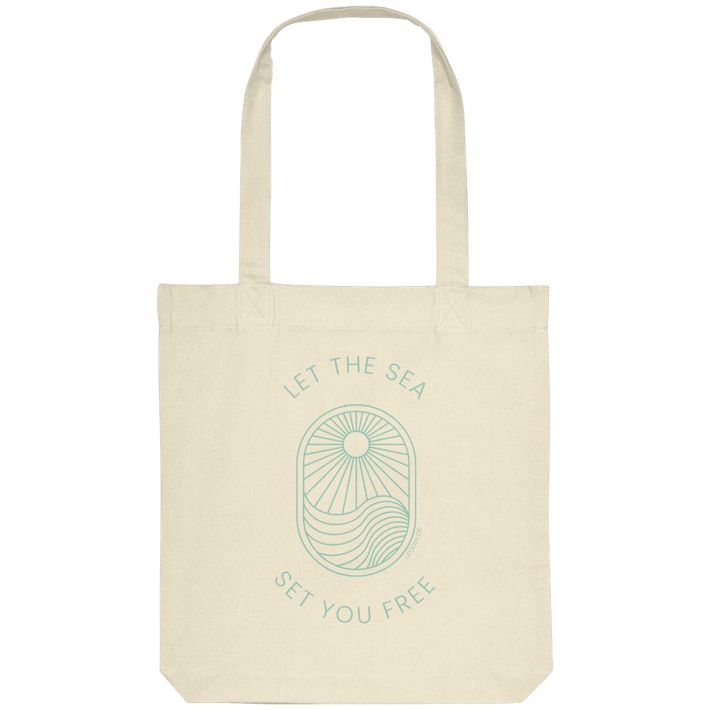 Naturfarbene Tote Bag mit Let the Sea Set You Free Motiv