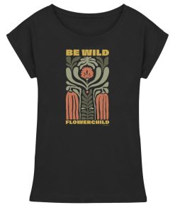 Schwarzes Flowerchild Shirt Damen mit Be Wild Motiv