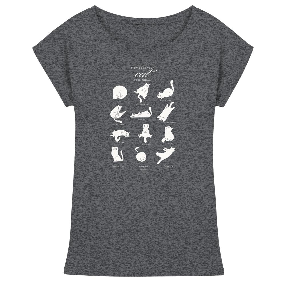 Anthrazit meliertes Catmoods Katzen Shirt Damen mit hellem Katzenmotiv
