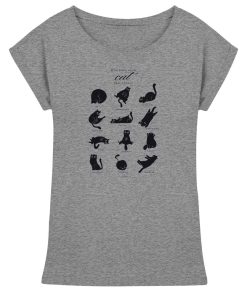 Hellgrau meliertes Katzen T-Shirt Damen „Catmoods“ mit schwarzem Katzenprint