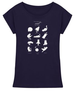 Dunkelblaues Catmoods Katzen Shirt Damen mit hellem Katzenprint