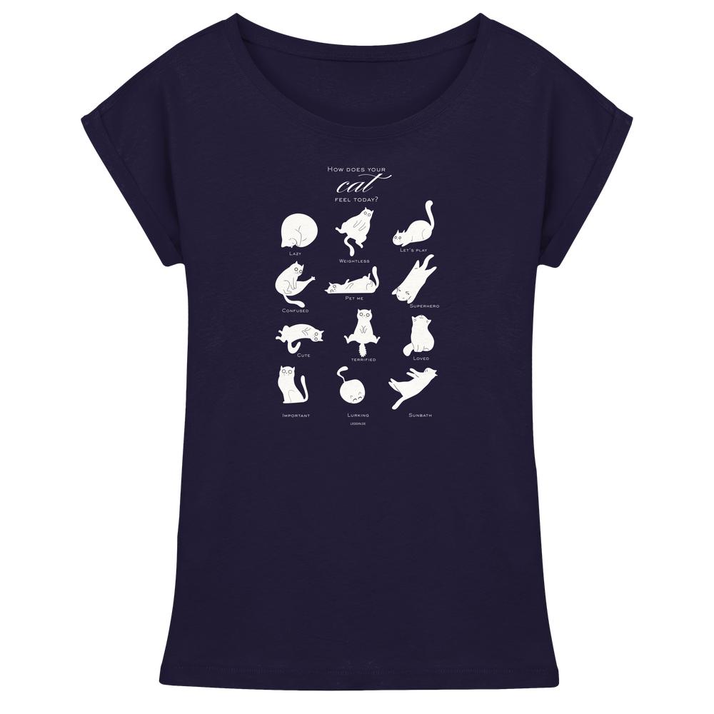 Dunkelblaues Catmoods Katzen Shirt Damen mit hellem Katzenprint