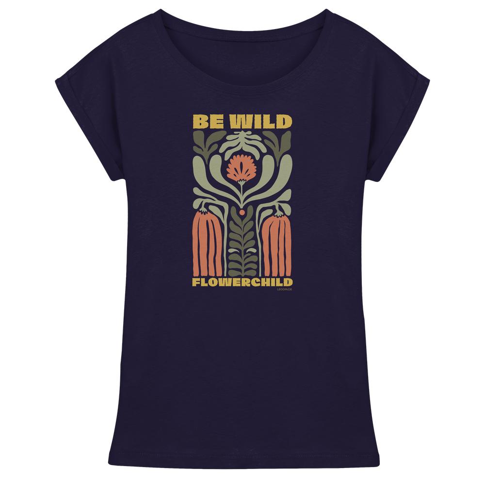 Navy Flowerchild Shirt Damen mit floralem Motiv