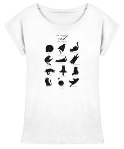 Weißes Katzen T-Shirt Damen „Catmoods“ mit schwarzem Print und verschiedenen Katzenlaunen