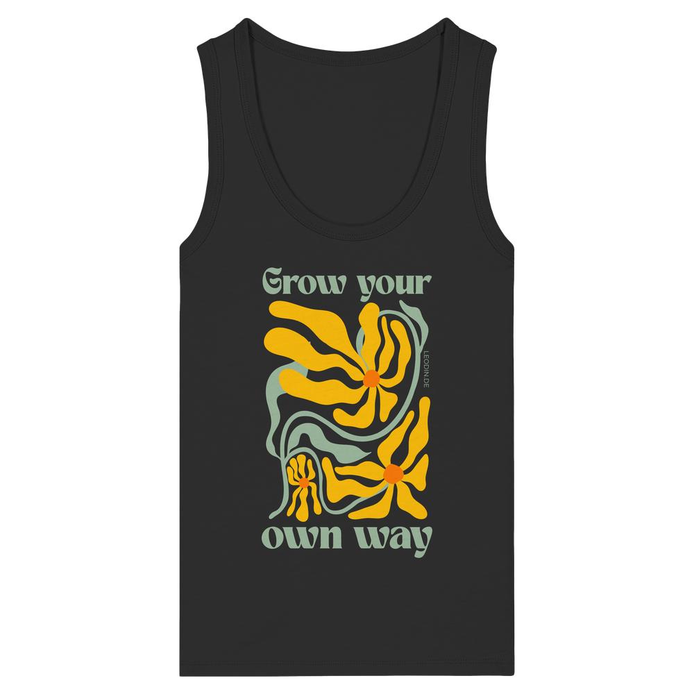 Schwarzes Damen Tank Top mit Grow your own way Motiv