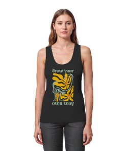 Frau trägt schwarzes Grow your own way Tank Top