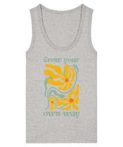 Graues Damen Tank Top mit Grow your own way Blumenmotiv