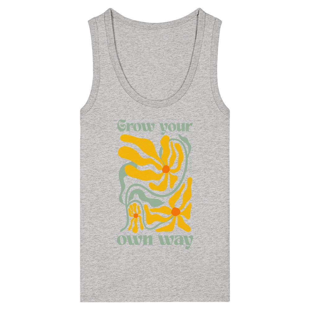 Graues Damen Tank Top mit Grow your own way Blumenmotiv