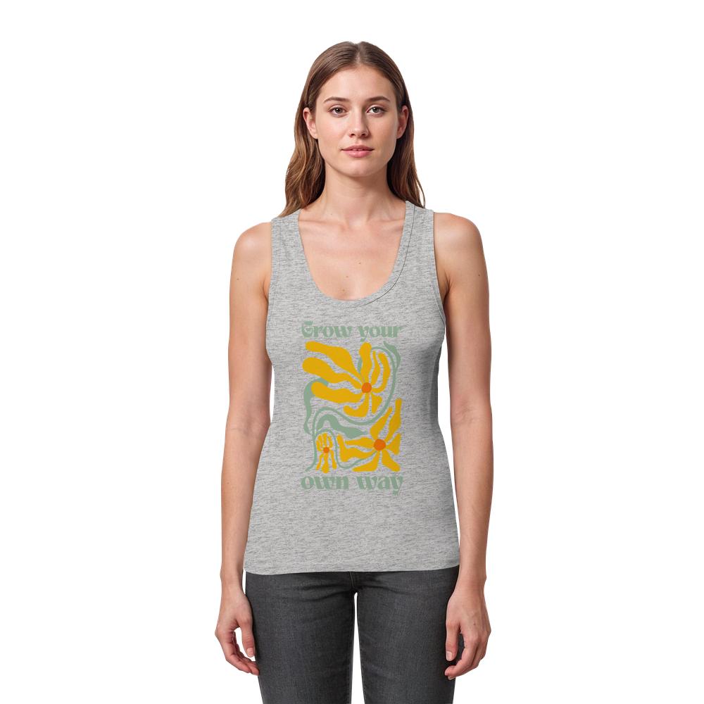 Frau trägt graues Grow your own way Tank Top